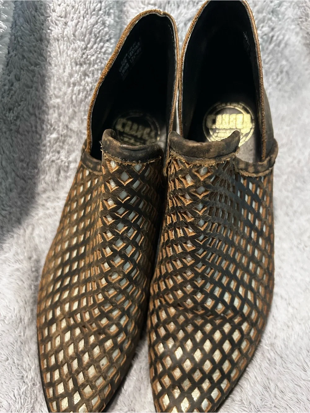 Women's Brown Woven Leather Ankle Booties